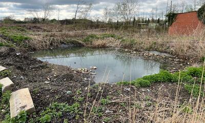 Vervuiling aan waterplas